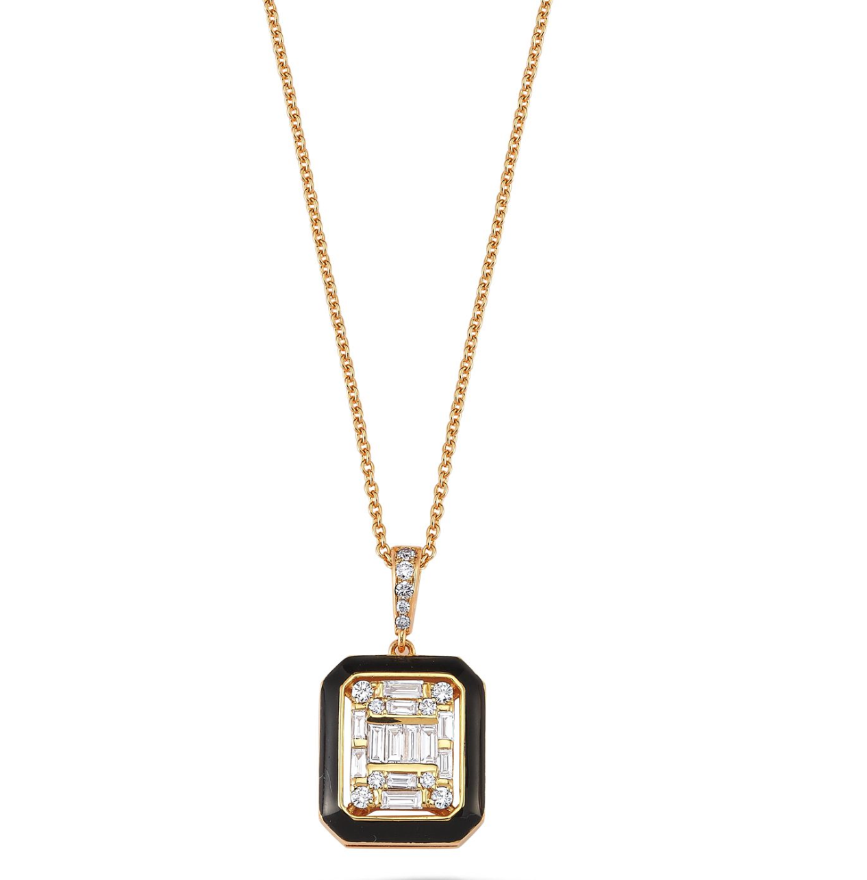 BLACK ENAMEL BAGUETTE NECKLACE