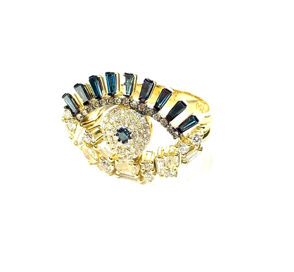 BLUE BAGUETTE DIAMOND EYE RING