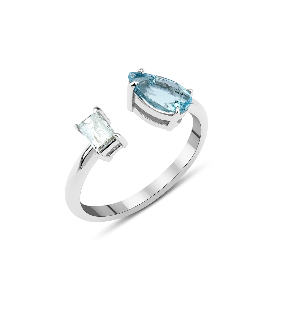 PEAR AQUAMARINE DIAMOND RING