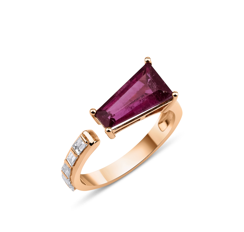 TAPERED TOURMALINE DIAMOND RING