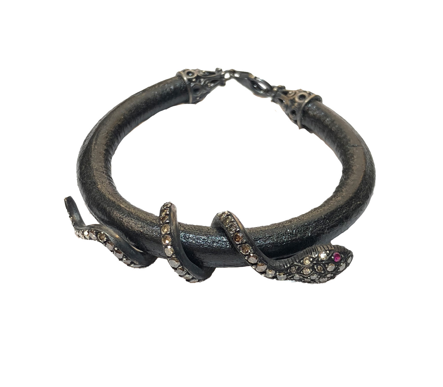 BLACK LEATHER SNAKE BRACELET
