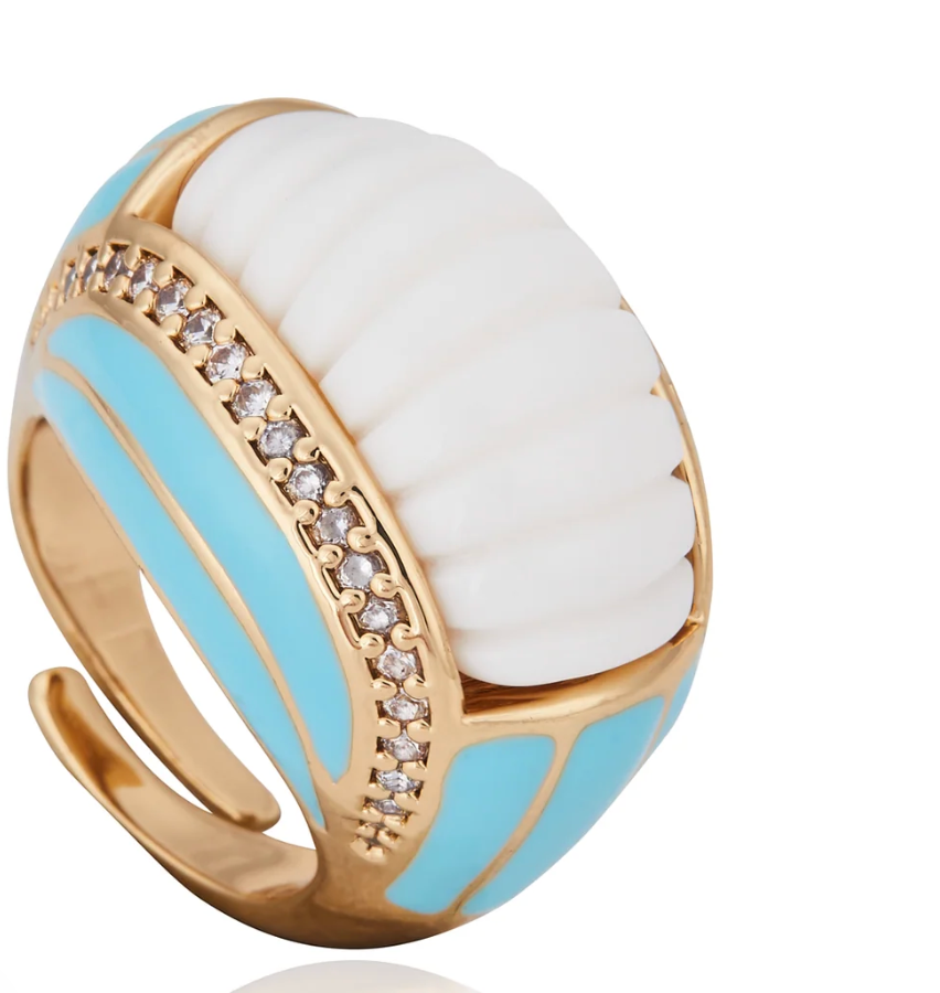 Venice Gondola Ring White and Turquoise