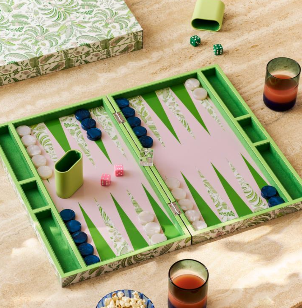 Palm Beach Green Lacquer Backgammon Set