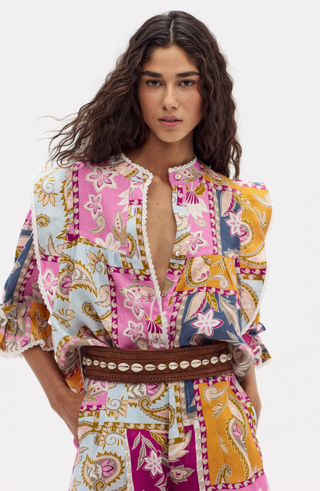 Folk Linen Shirt - Calypso Print