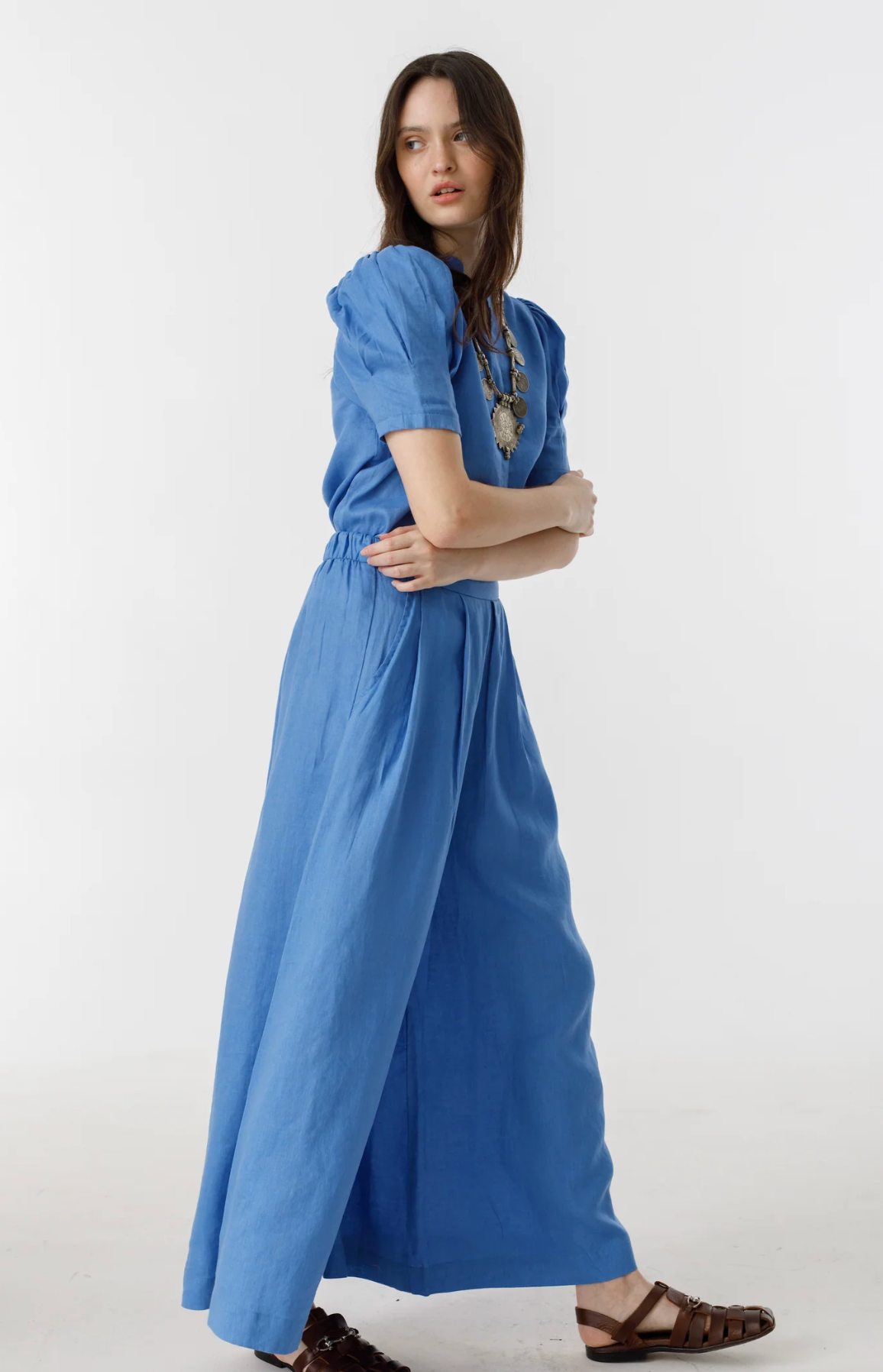Culotte Linen Pants - Lanh Blue