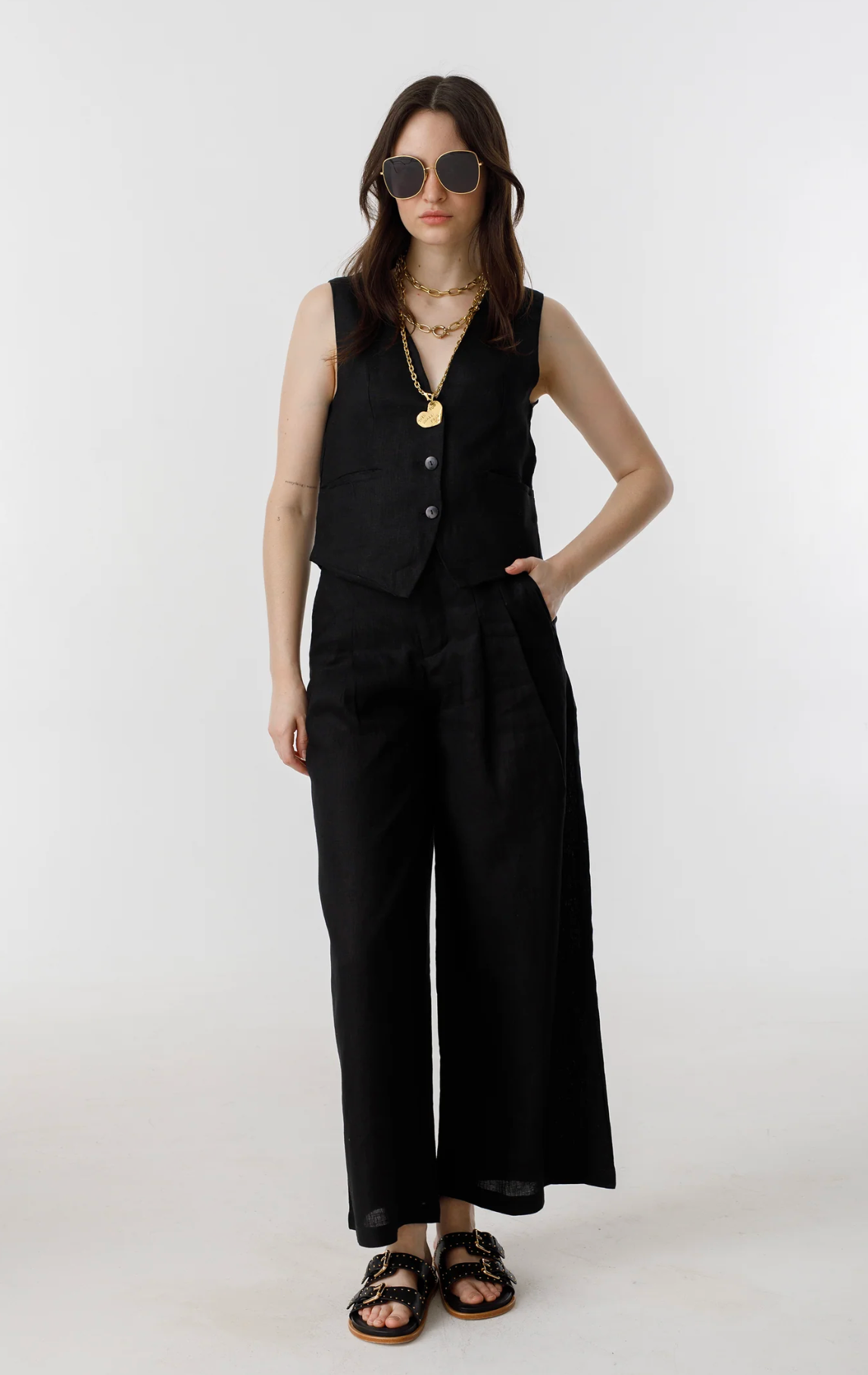 Culotte Linen Pants - Black