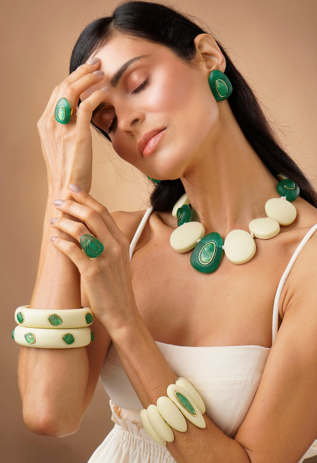 Resin Concept Bracelet - Green and Beige