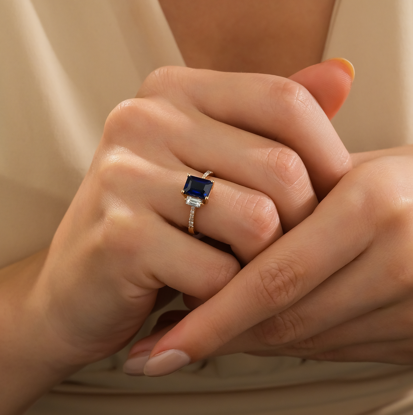 OCTAGON SAPPHIRE DIAMOND RING