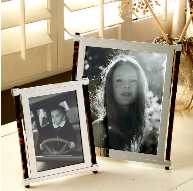 Faux Tortoiseshell & Silver Pillar Picture Frame