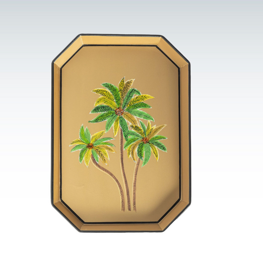 HAND-PAINTED IRON GOLD TRAY-GOLD PALM TREE