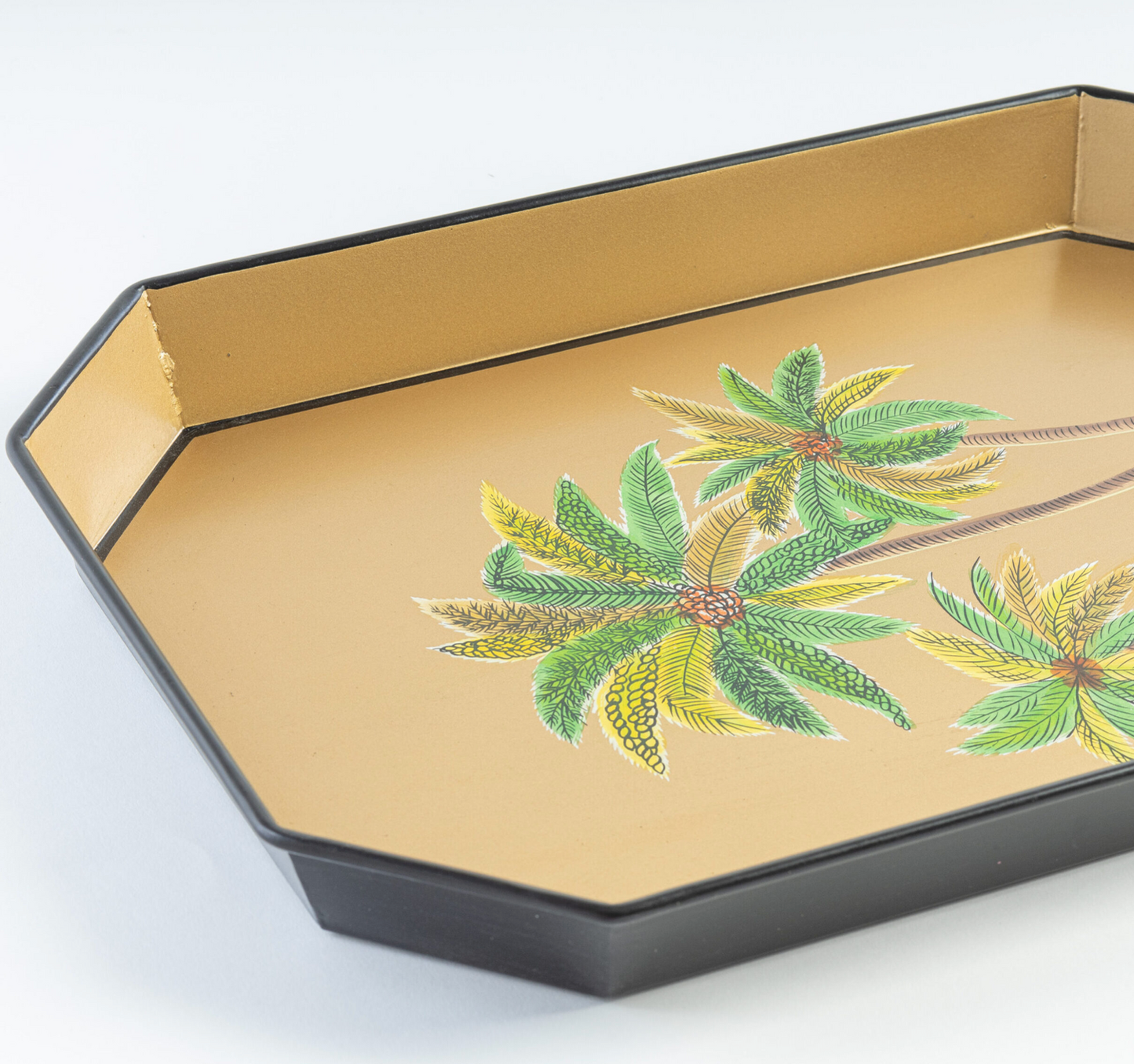 HAND-PAINTED IRON GOLD TRAY-GOLD PALM TREE
