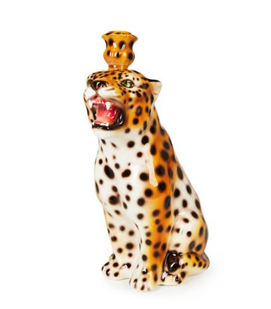 CERAMIC JUNGLE LEOPARD CANDLESTICK HOLDER