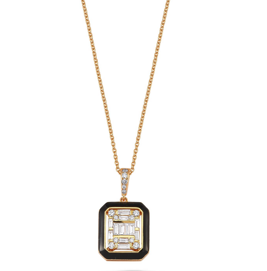 BLACK ENAMEL BAGUETTE NECKLACE