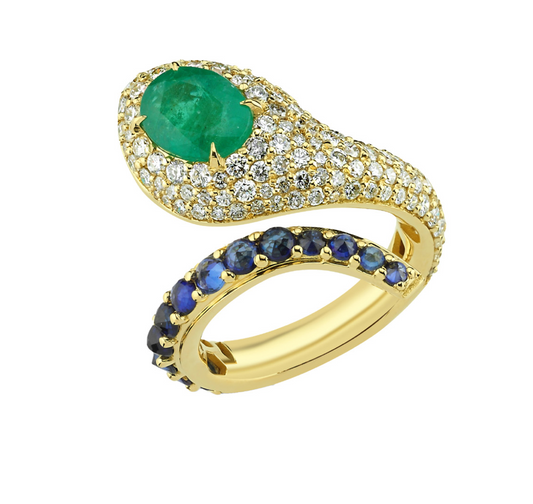 EMERALD SAPPHIRE SNAKE RING