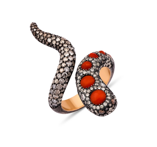 ROUND CORAL SNAKE DIAMOND RING