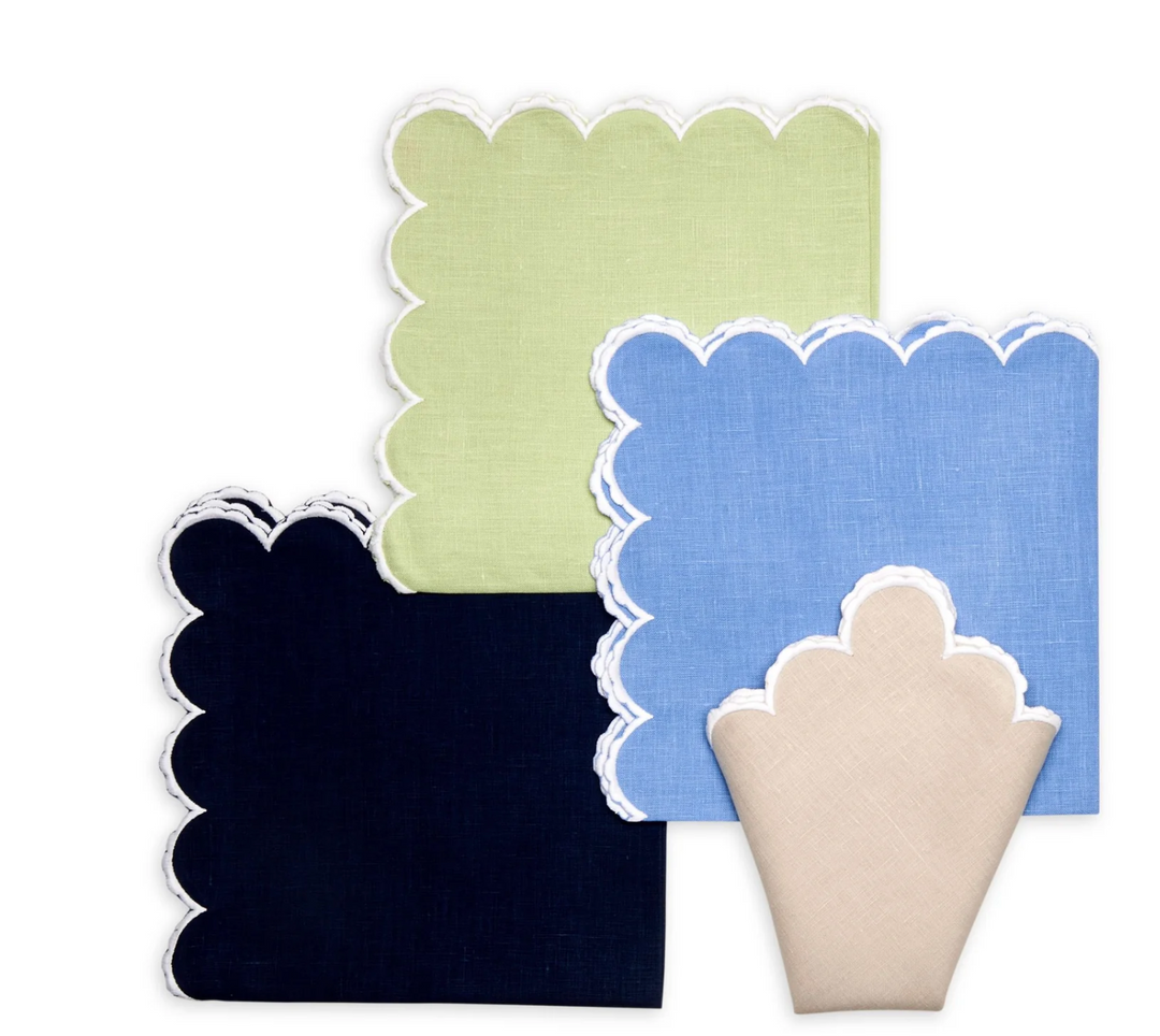 Scallop Embroidered Linen Napkin-Set of 2