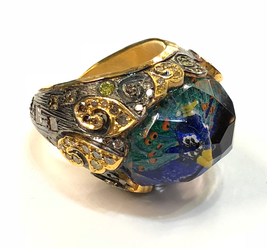 PEACOCK QUARTZ DIAMOND RING