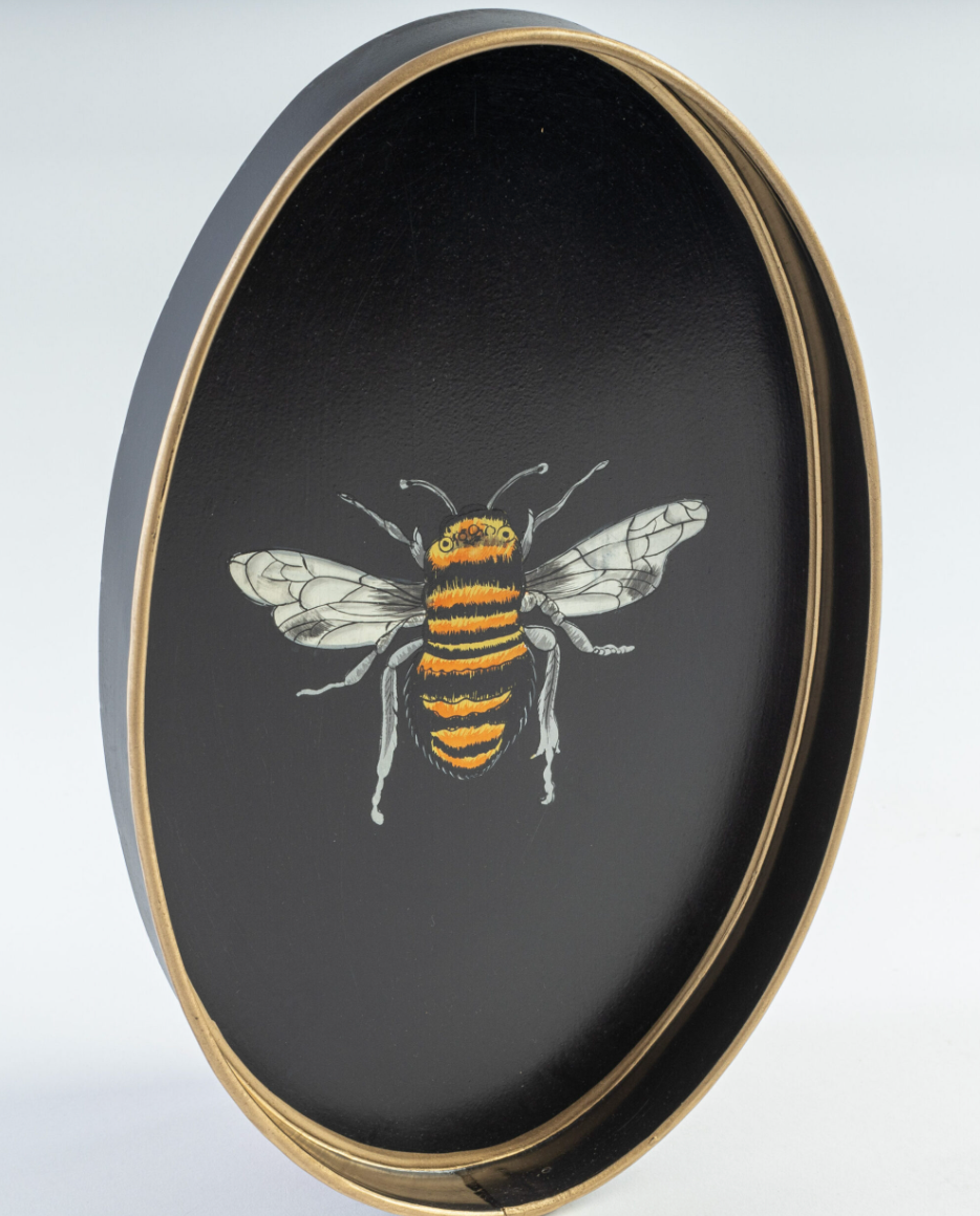 Fauna Hand Painted Iron Tray -Black Bee