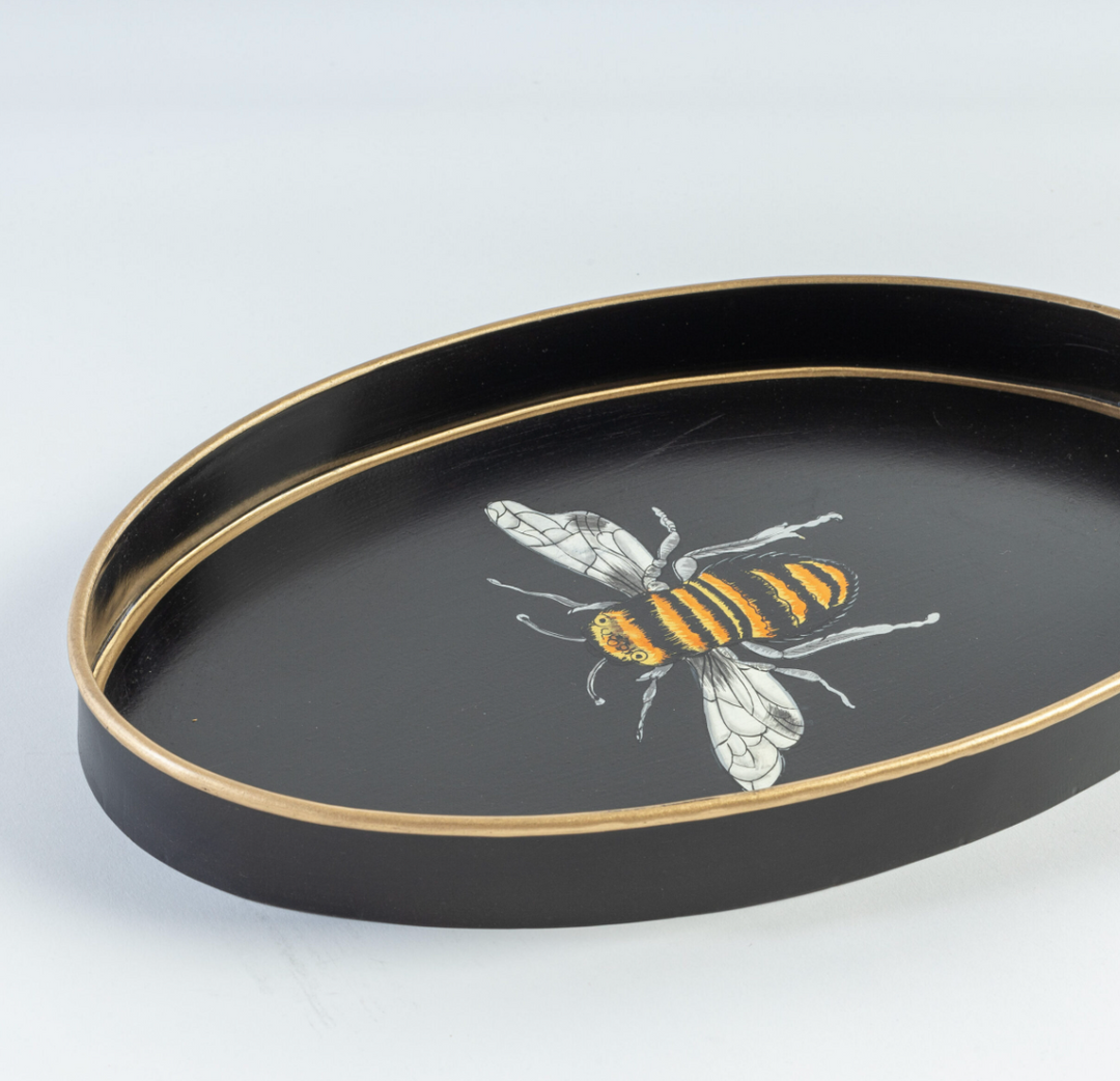 Hand Painted Iron Tray -Black Bee
