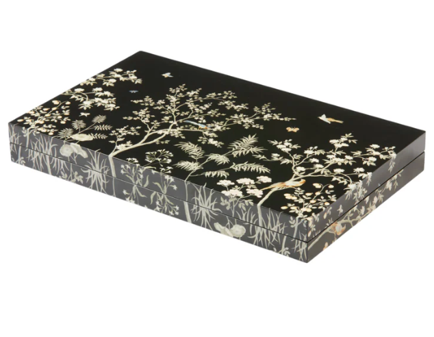 Black Chinoiserie Lacquer Backgammon Set