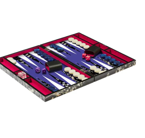 Black Chinoiserie Lacquer Backgammon Set