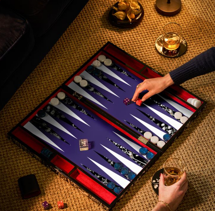 Black Chinoiserie Lacquer Backgammon Set