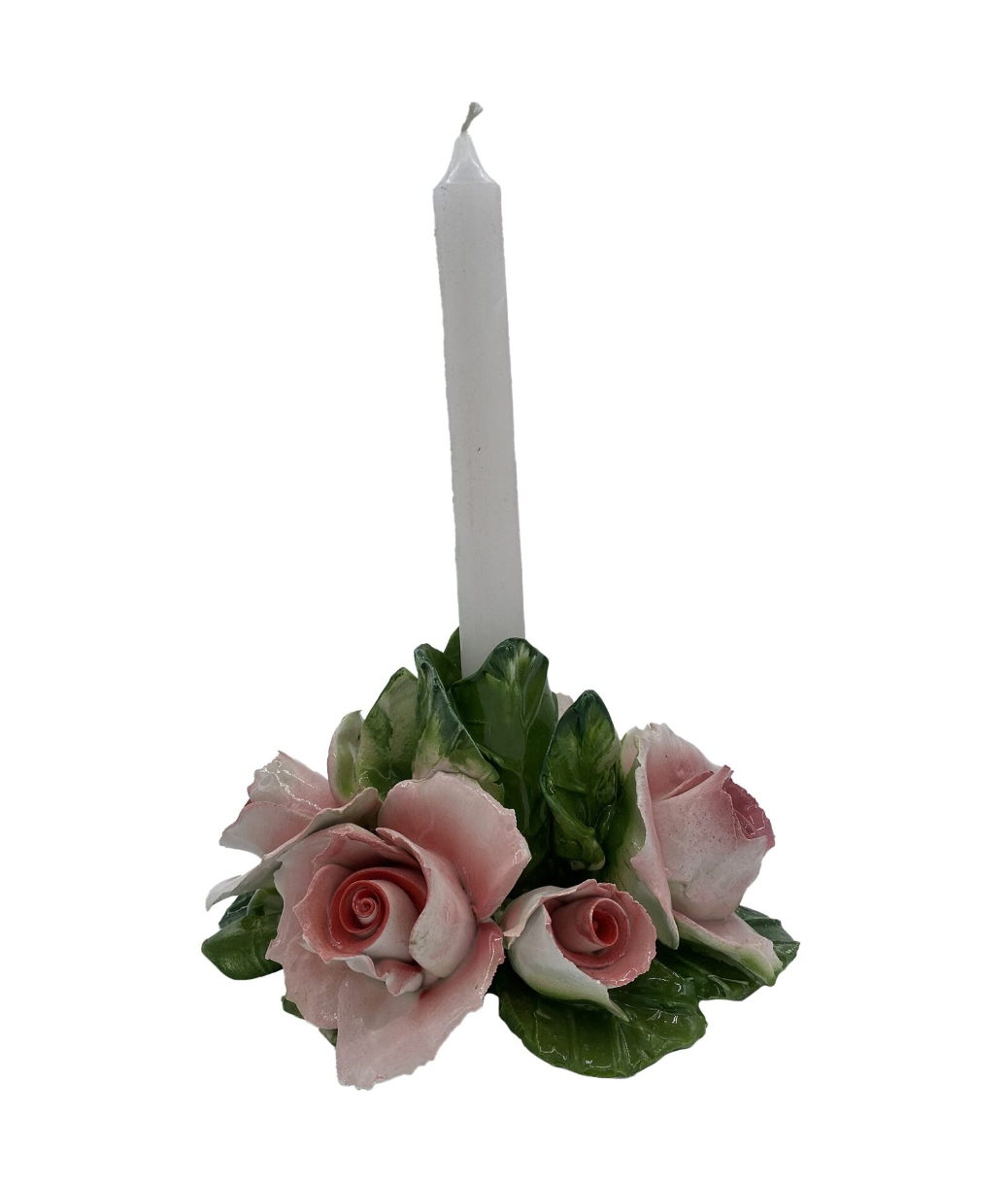 Hand-Painted Ceramic Candlestick – Pink Hydrangea