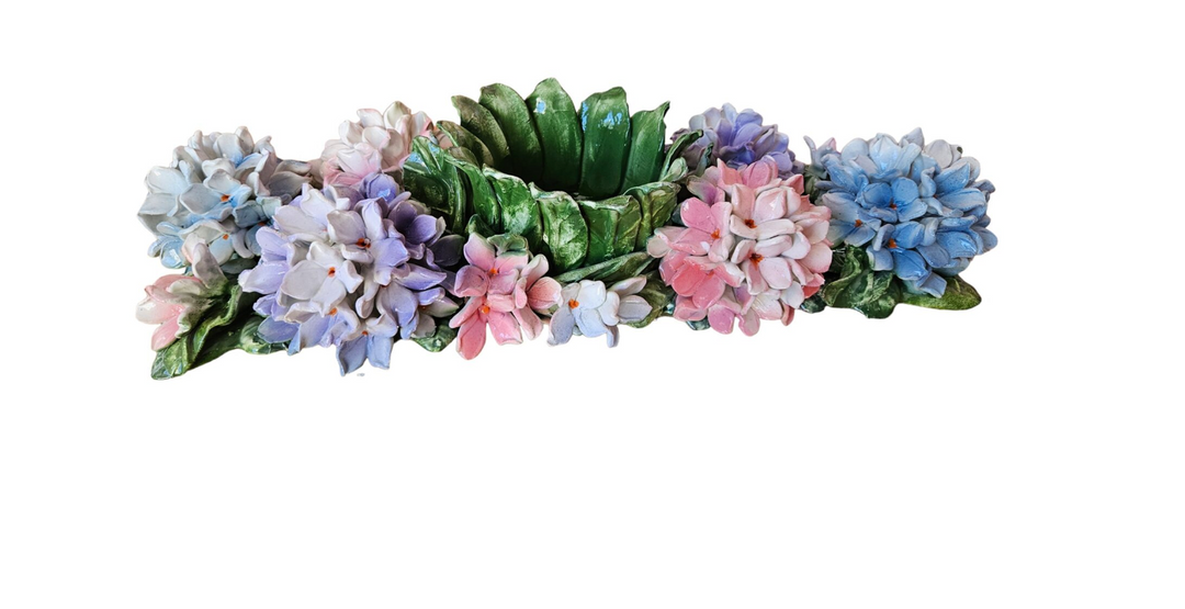 Hand-Painted Ceramic Centerpiece –Hydrangea