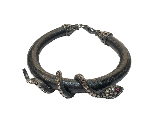 BLACK LEATHER SNAKE BRACELET