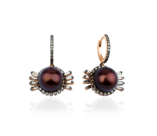BROWN PEARL DIAMOND EARRINGS