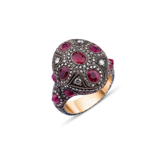 RUBY DIAMOND OXIDIZED RING