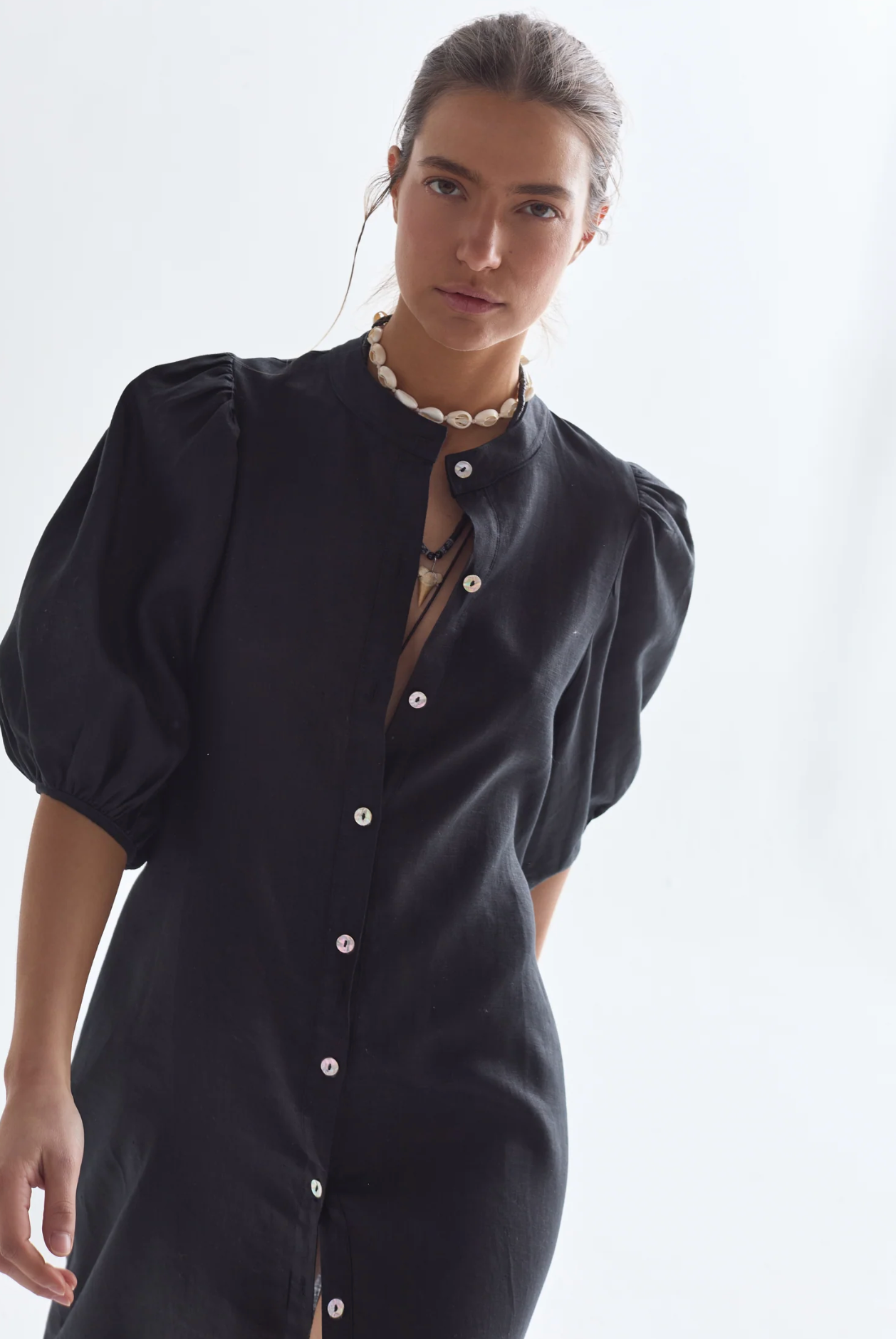 Bubble Linen Dress - Black