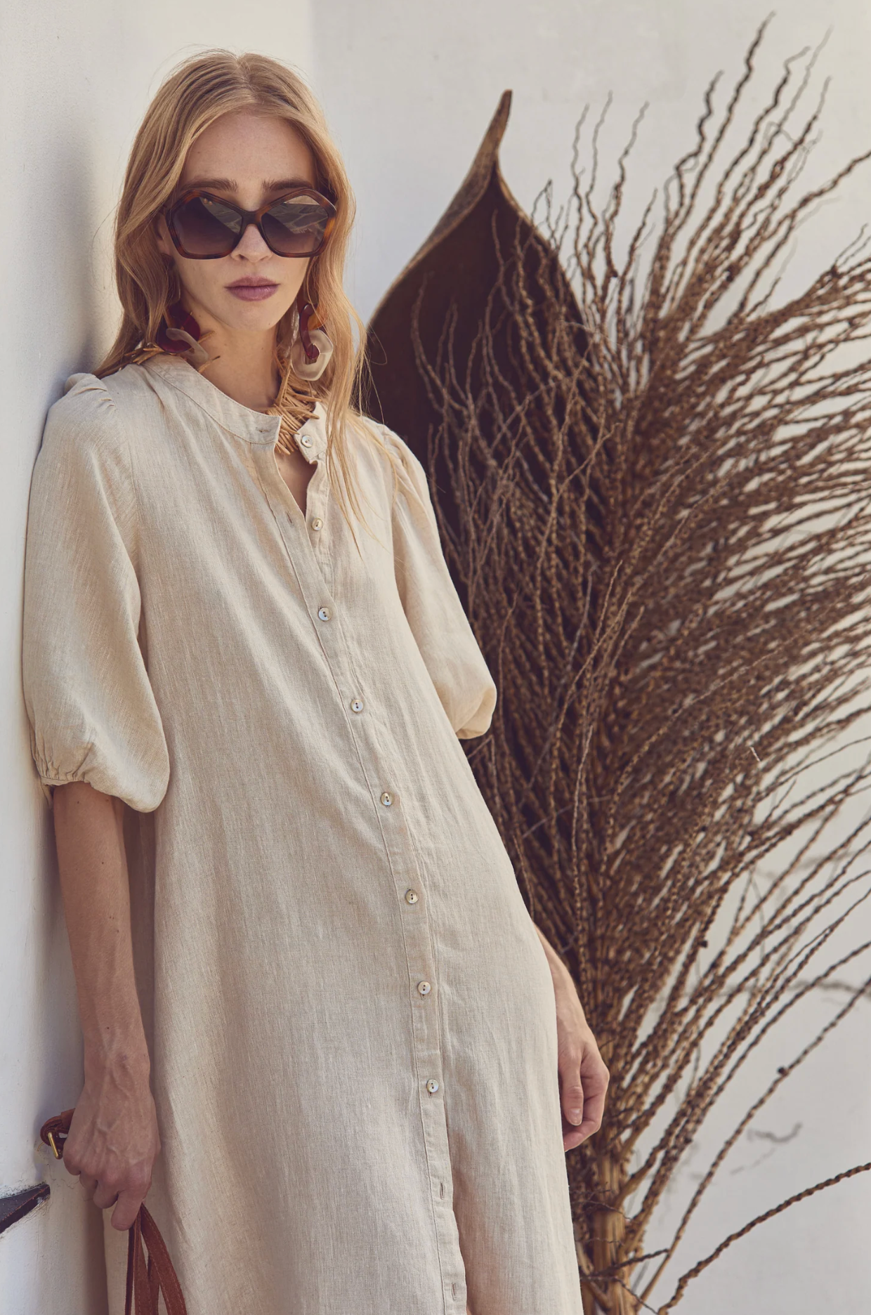 Bubble Linen Dress - Natural