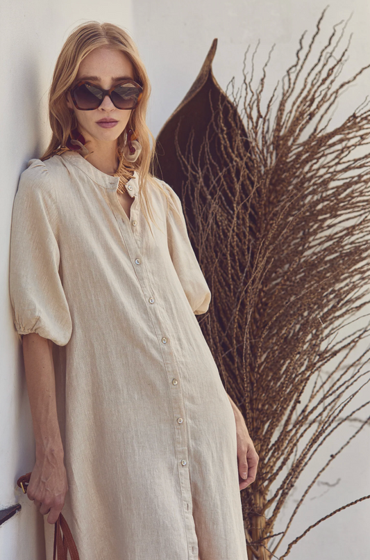 Bubble Linen Dress - Natural