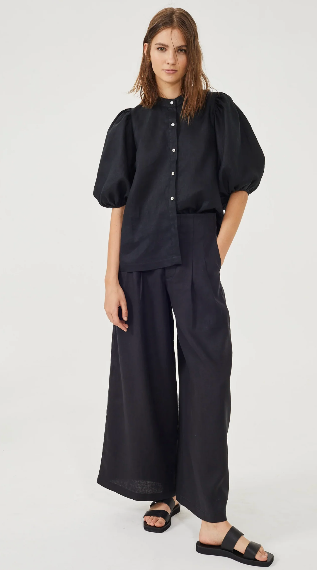 Culotte Linen Pants - Black