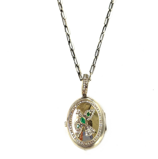EMERALD BIRD LOCKET NECKLACE