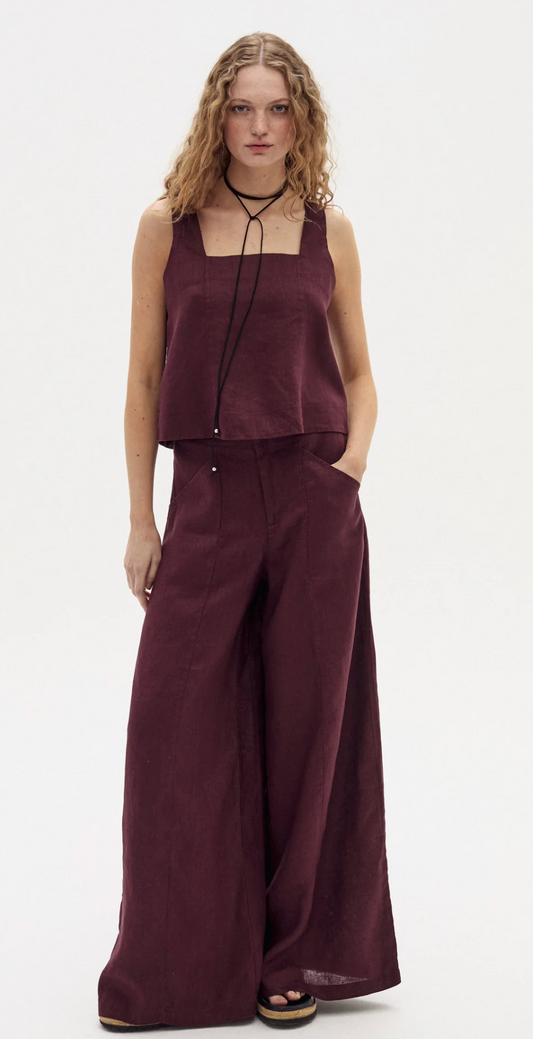 Vincent Linen Pants - Deep Merlot