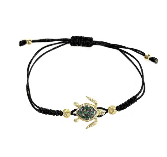 TURTLE DIAMOND EMERALD CORD BRACELET