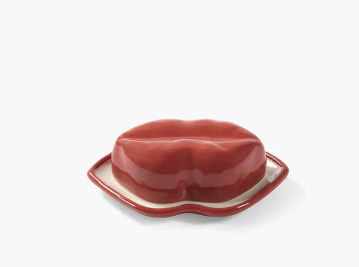 Dish with lid red - white Lips Les Objets Mouleversants