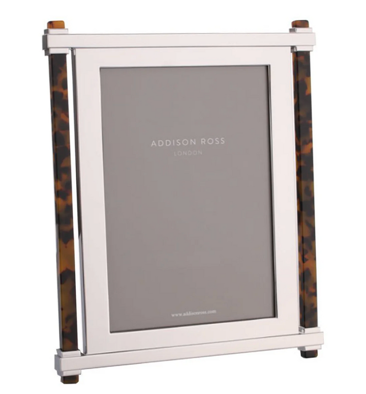 Faux Tortoiseshell &amp; Silver Pillar Photo  Frame
