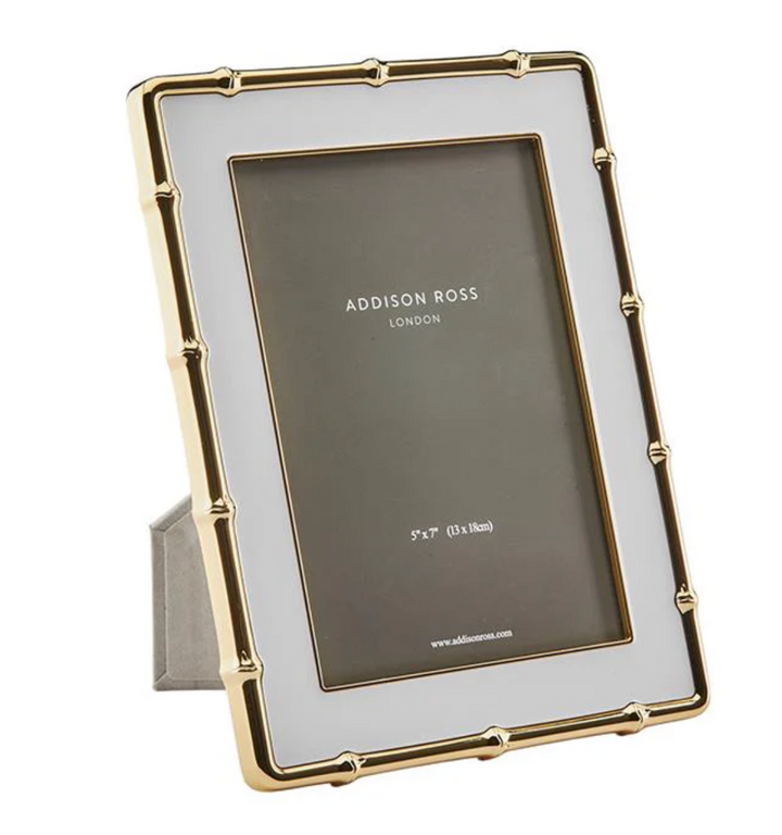 White &amp; Gold Bamboo Enamel Photo Frame