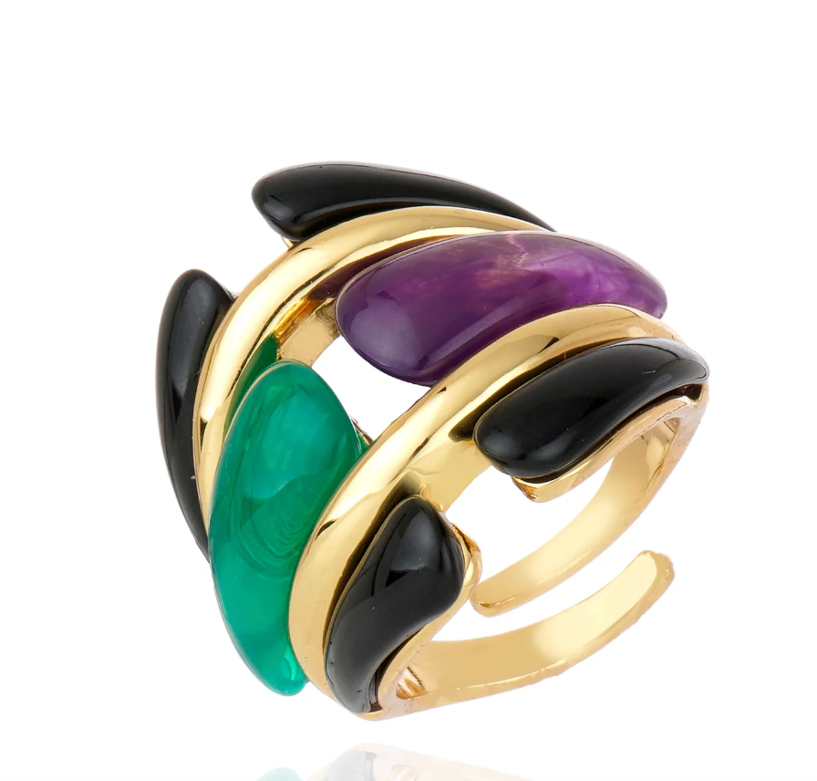 PORTINARI RING AMETHYST AND GREEN AGATE