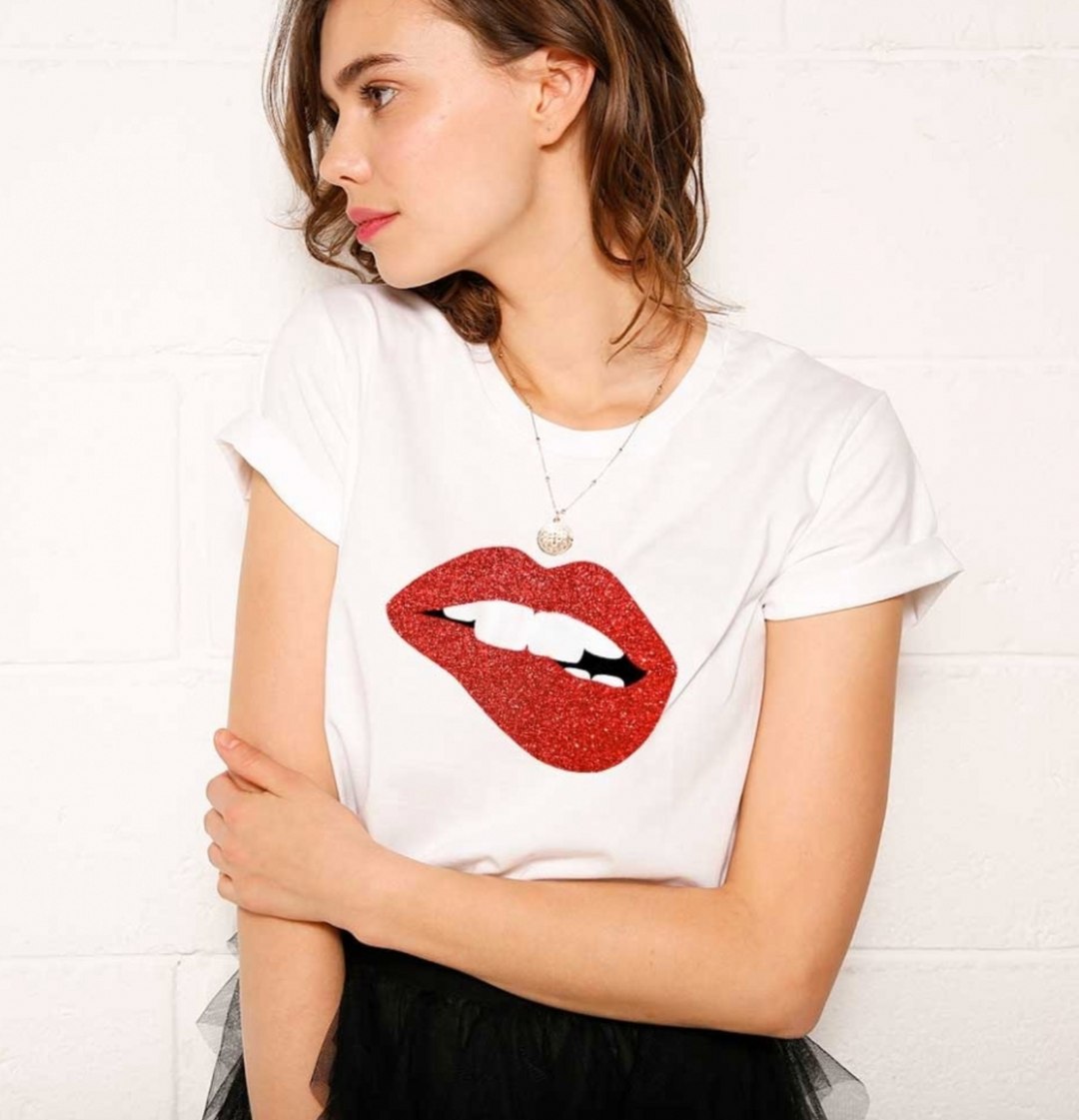 T-Shirt Red Glitter Martina Big/White