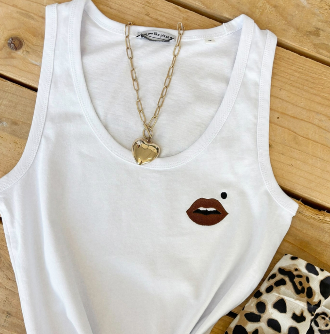 Red Cindy White Tank Top