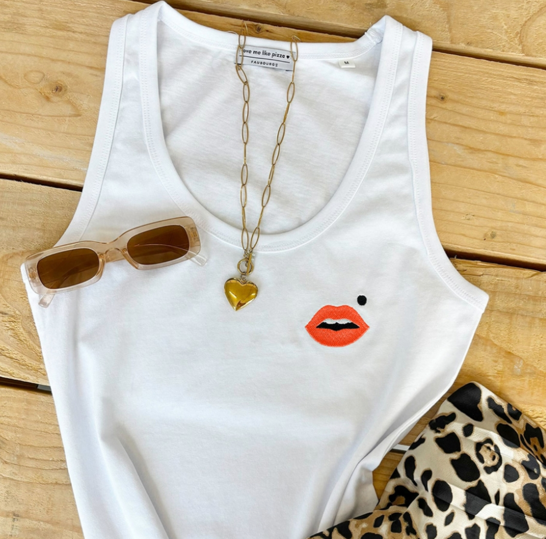 Orange Cindy White Tank Top