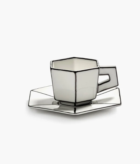 Espresso Cup with Saucer White - Black/ Carte Blanche