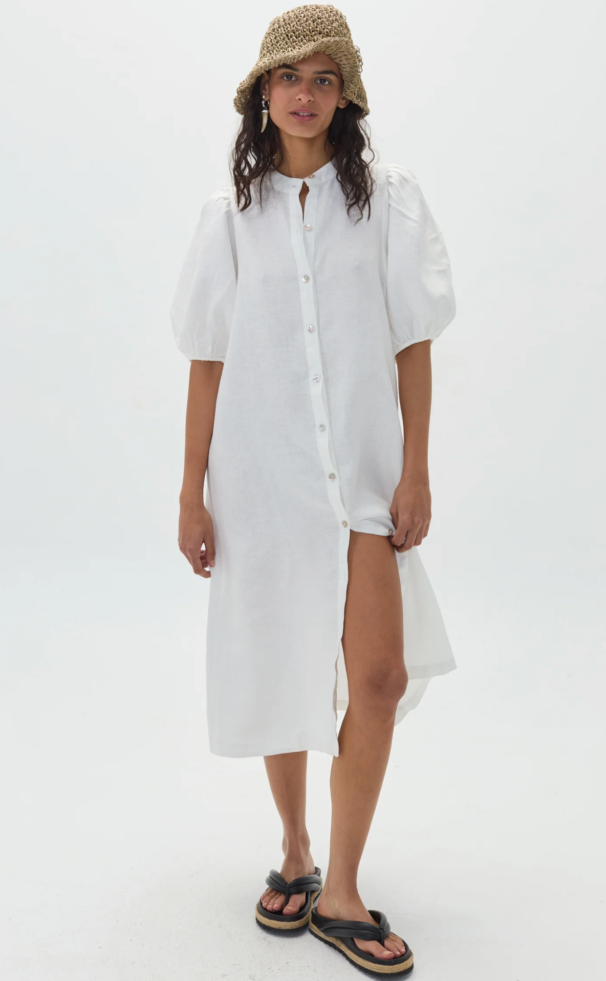 Bubble Linen Dress - Off White