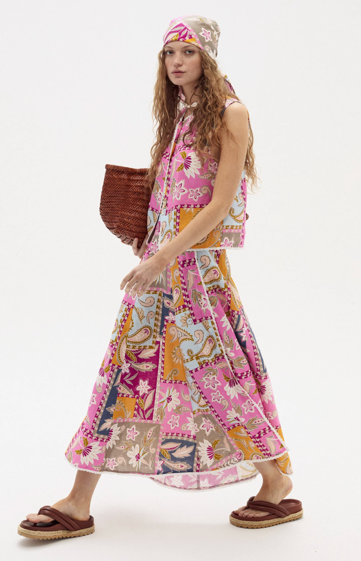 Folk Linen Skirt - Calypso Print