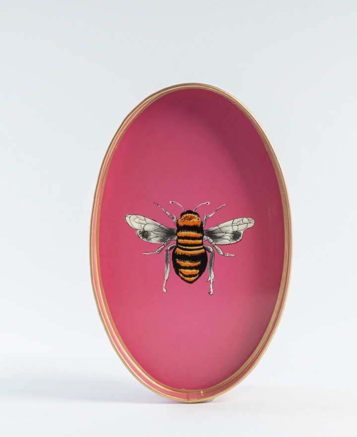 Hand Painted Iron Tray -Pink Bee