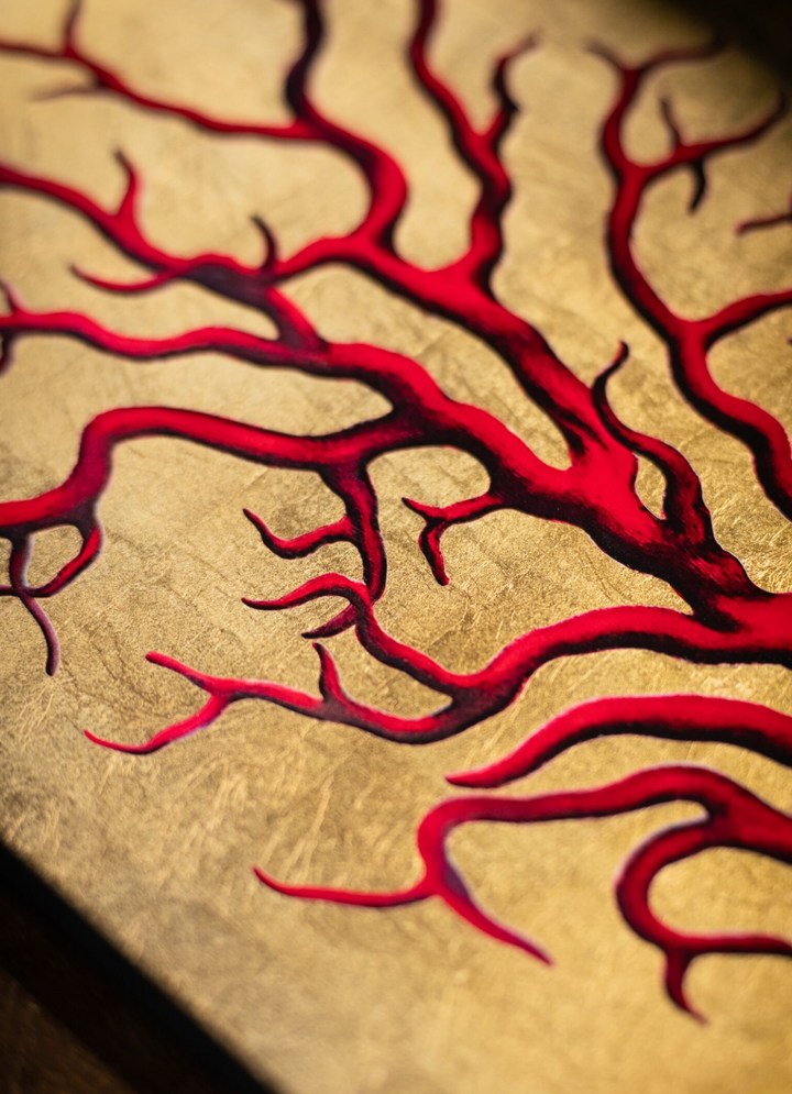 Lacquered Wooden Tray-Coral